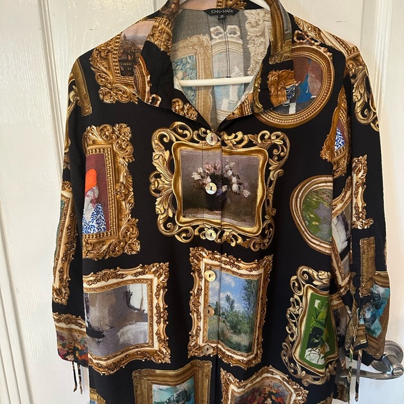 John Mark Tops - John Mark Black and Gold Art long sleeve blouse